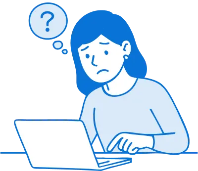 パソコン操作で混乱している女性講師